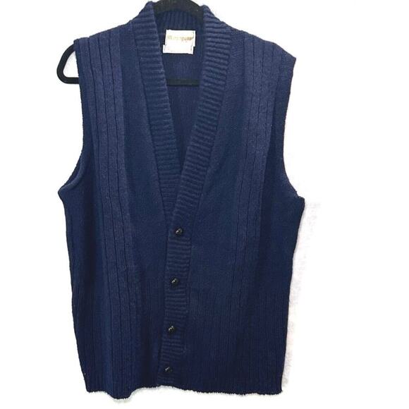 Vintage MunsingWear Shetland Men Wool Button Sweater Vest Cardigan Sz Large Blue - Picture 1 of 4